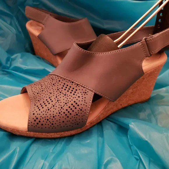 Clarks Lafley Joy Leather Cork Wedge Sandal 642739 J Sx 9W